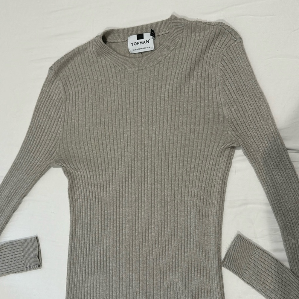 Topman Beige Slim Ribbed Crewneck Sweater